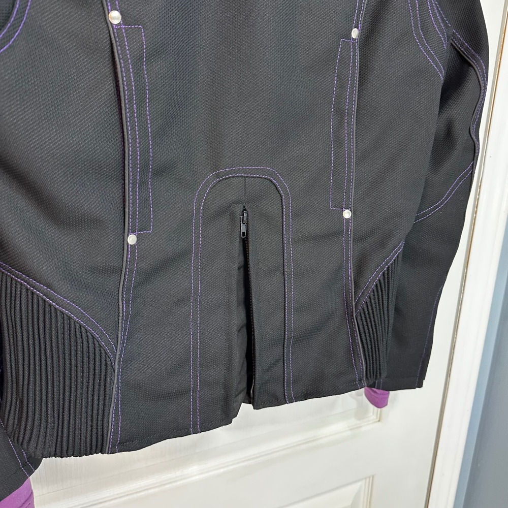 Women Black Purple Motorcycle Jacket Hoodie Liner Tribal Embroidery Biker Medium - Picture 8 of 16